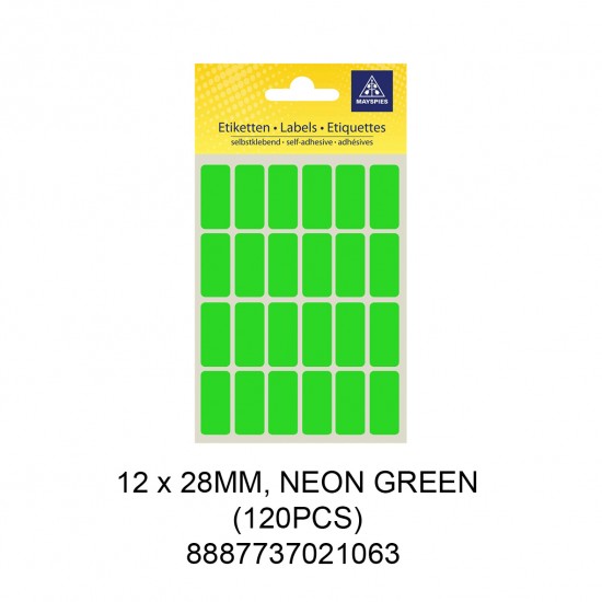MAYSPIES MS-12X28MM COLOUR LABEL / 5 SHEETS/PKT / 120PCS / 12X28MM NEON GREEN